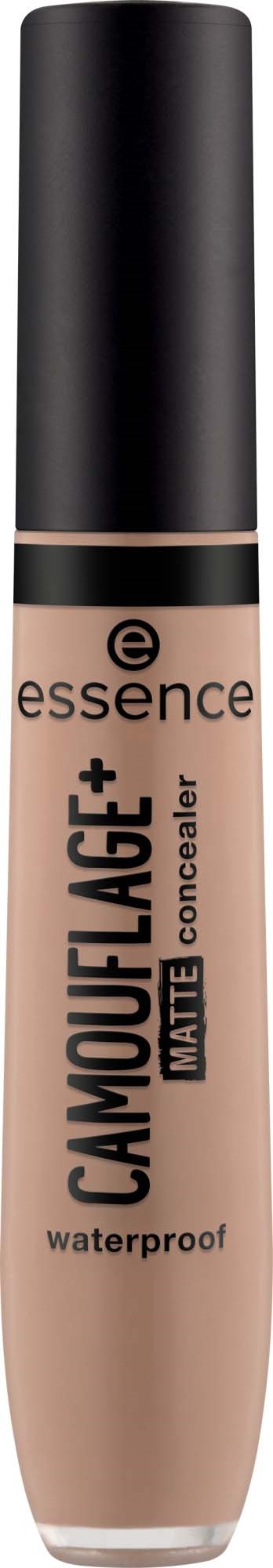 A bottle of Essence camouflage plus concealer in beige with a black cap.
