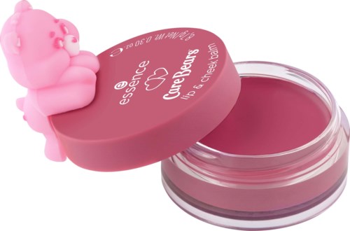Roze lipbalsembakje met beerfiguur op deksels en roze crème erin.