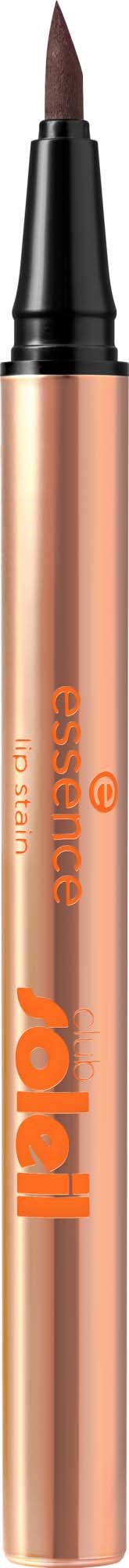 Braune flüssige Lippenstift mit schwarzem Deckel und markierungsähnlicher Spitze. Verpackung mit orangefarbenem Text.