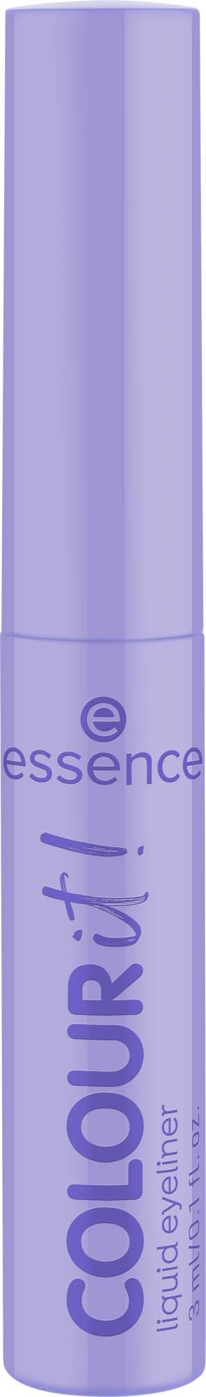 Violetti sylinterimäinen ripsiväri Essence Colour It. Merkkinimi ja tuotteen tyyppi näkyvät.