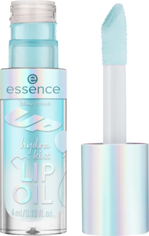 A small blue tube of lip oil with a white cap and an applicator brush.