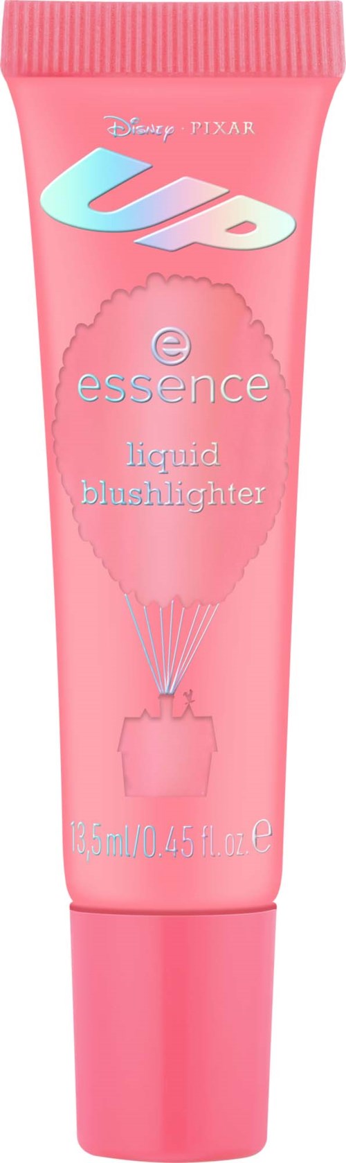 A pink tube of liquid blush with a cotton candy design and the words "essence liquid blushlighter."
