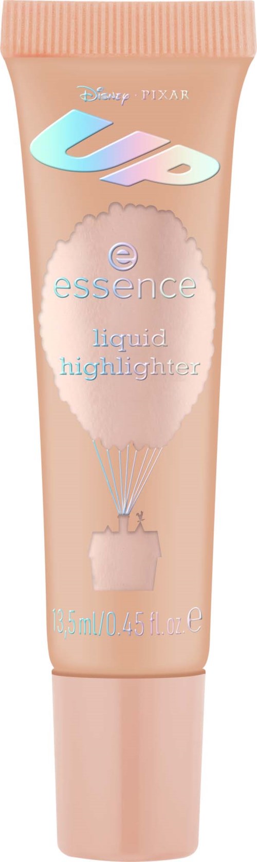 En rosa tub med flytande highlighter med en luftballong och orden "essence liquid highlighter."