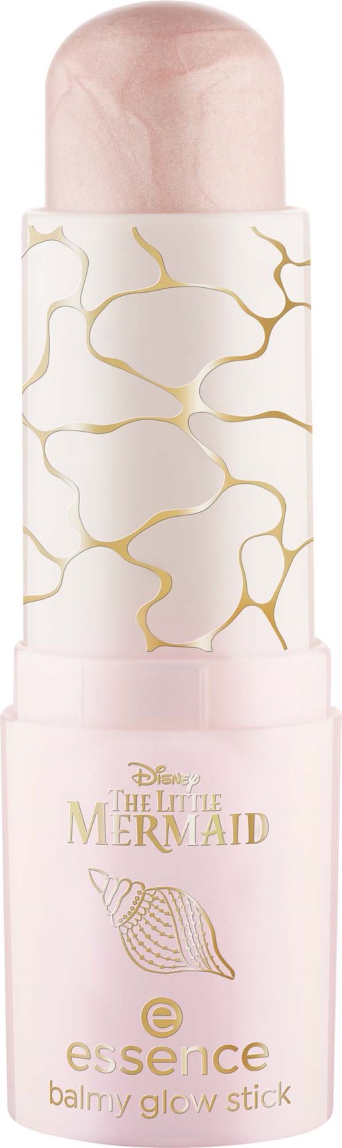 En ljusrosa balmglöd-sticka med vit och gyllene marmorerad design, inspirerad av Disney's Den lilla sjöjungfrun.