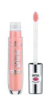 A lip gloss tube with a pink color, and the applicator wand with pink gloss on it.