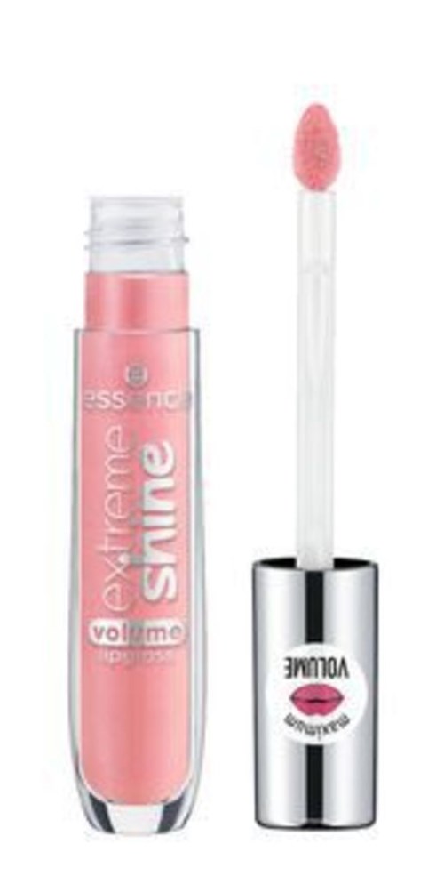 Rosa läppglans i en klar tub med vit och silverlock, med en rosa läpplogotyp.