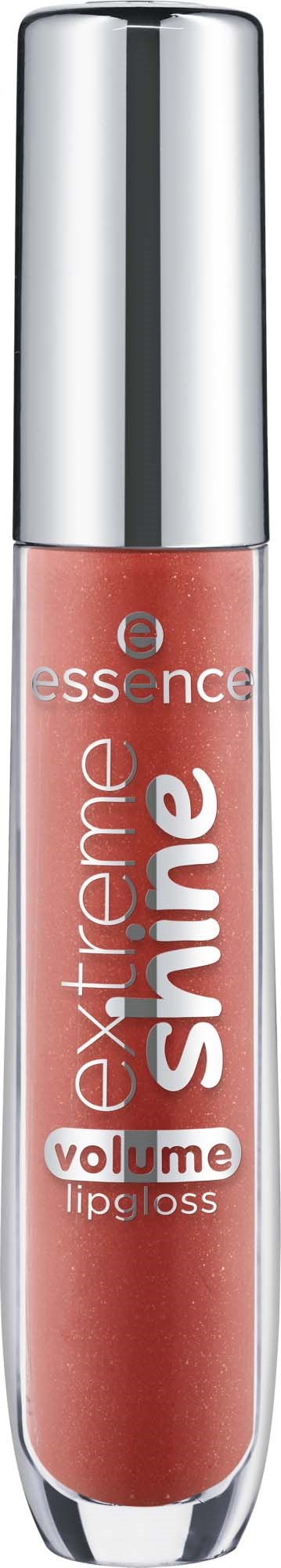 A lip gloss tube labeled 'essence extreme shine volume lip gloss' with a silver cap.