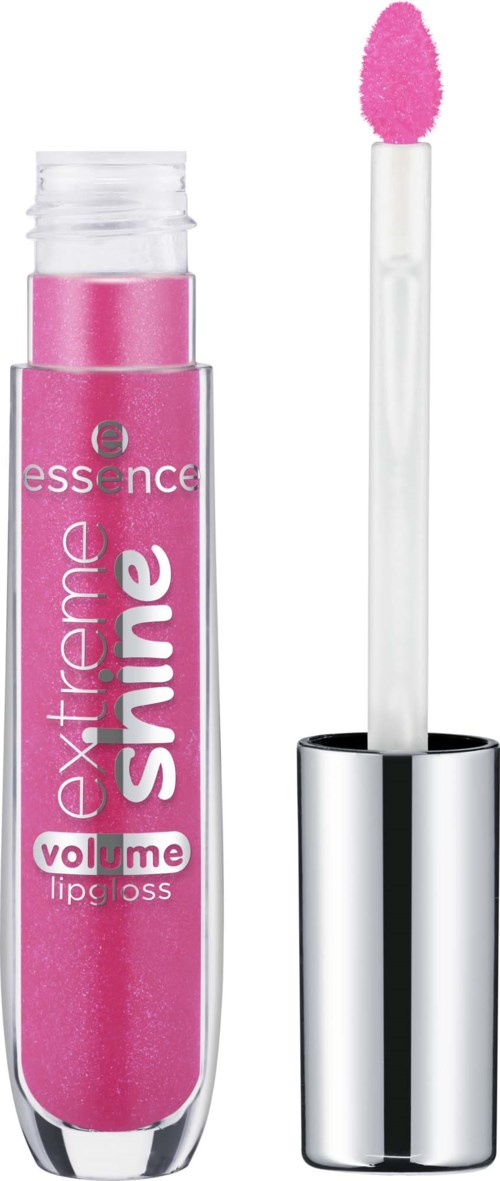 Rosa Lippenöl mit Applikator und Etikett Extreme Shine Volume Lip Gloss.