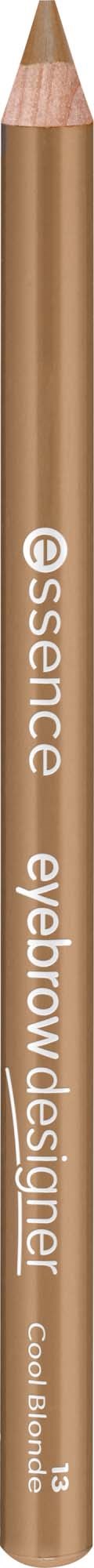 Framhäver en brun ögonbrynspenna märkt essence eyebrow designer. Enkel och ren design på svart bakgrund.