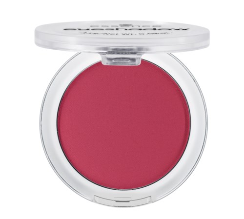 Ein runder Behälter mit weißem Deckel und rosa Rouge im Inneren.