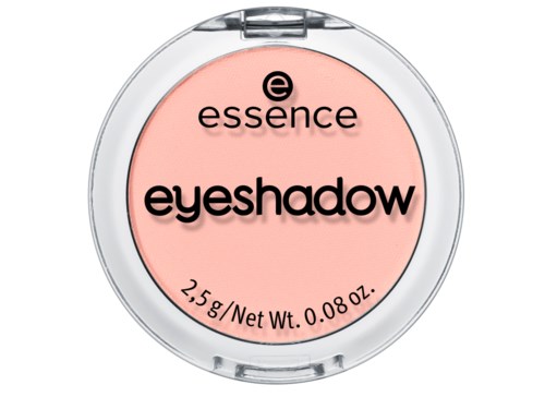 Ein runder, transparenter Behälter mit rosa Lidschatten, schwarzem und rosafarbenem Text, inklusive Markenname und Gewicht.