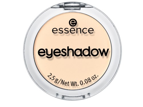 Runde Lidschatten-Verpackung mit helblonder Produkt, etikettiert 'essence' und 'eyeshadow', Gewicht 2,5 g.