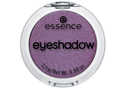Lila Lidschatten in runder Verpackung mit schwarzem Text und Marke Essence.