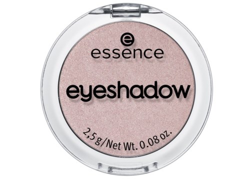 Ein runder Behälter mit rosa Lidschatten und schwarzem Text für Marke und Produktname.
