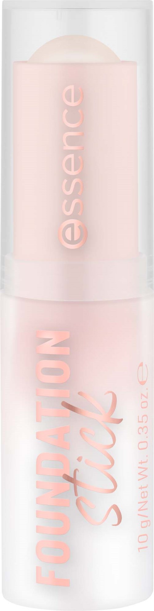 A pink lip balm in a transparent holder with pink writing that says "FOURATION stick" and "essence."