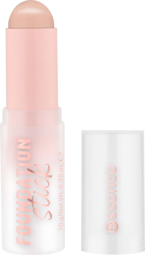 A pink and white stick with a rounded top, labeled FOUCON/tion stick by essence.