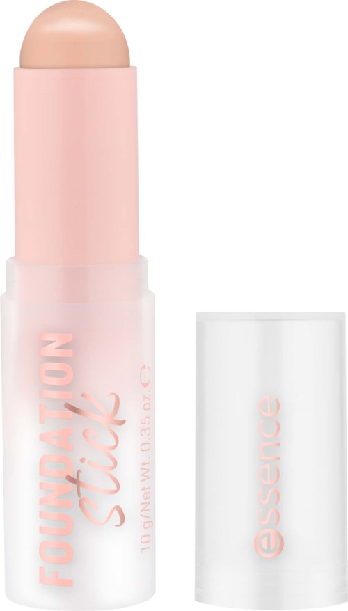 A pink stick concealer with a beige tip and a white cap labeled Essence. Easy to apply for skin coverage.