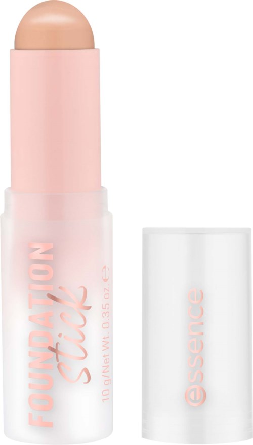A beige stick with pink writing that says 'FLOURISH' and a white cap with pink 'essence' text.