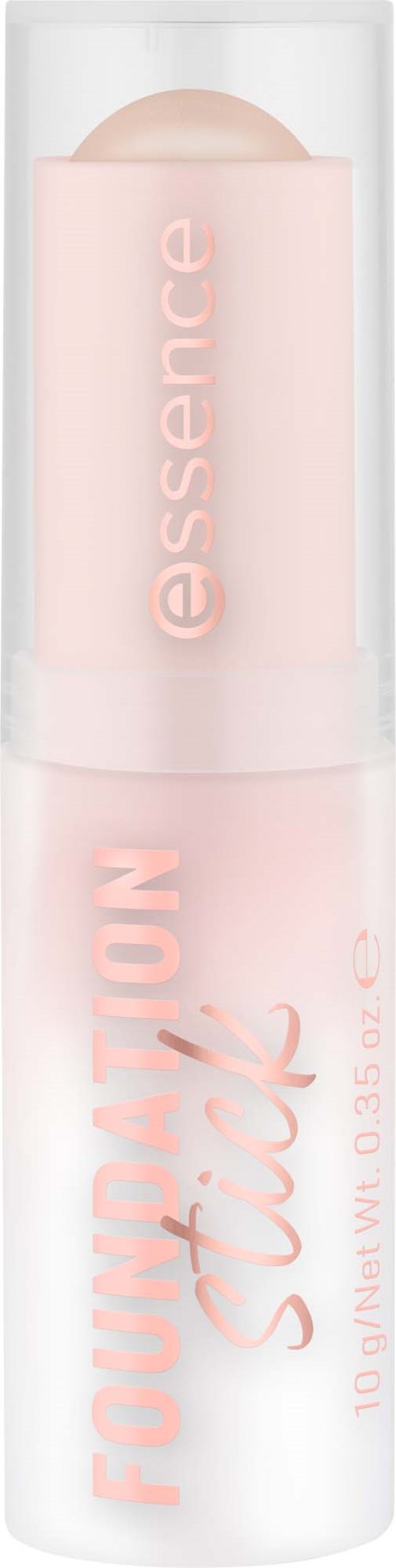A pink lipstick with the words FOUNDER and essence written on it, in a clear plastic tube.
