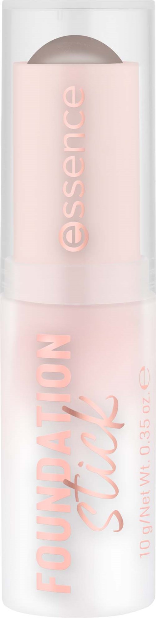 En läppstiftstubbe med rosa lock och vit kropp, märkt "FOURATION Lipstick" och "essence."