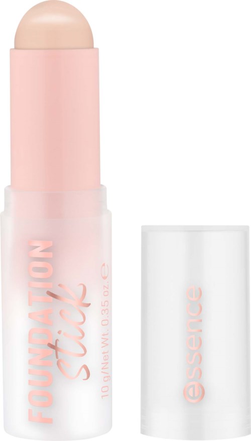 A pink and white stick product labeled FOUNDRY STICK and Essence, with the cap off to show the rounded top.