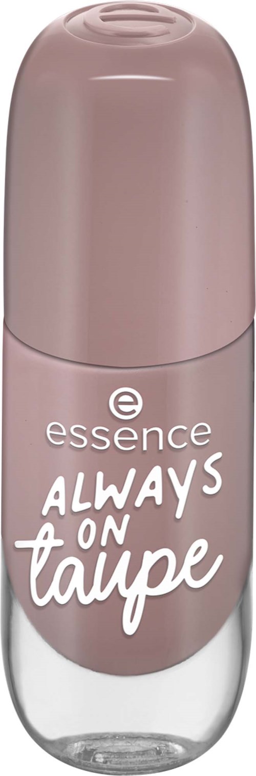 Vaaleanpunainen suihkepullo, jossa on valkoinen teksti 'essence ALWAYS on taupe'.