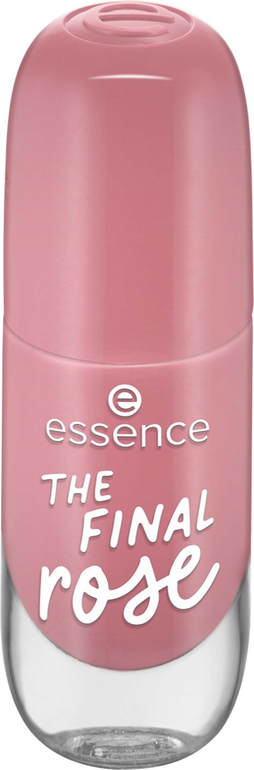 Pinkki suihkepullo, jossa on valkoista ja mustaa tekstiä 'essence THE FINAL rose'.