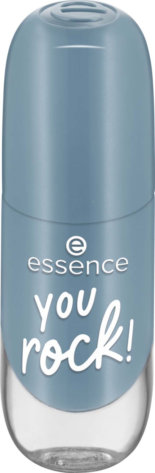 Sininen suihkepullo, jossa lukee "you rock!" ja merkki "essence".
