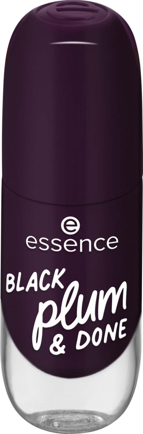 En rulle-deo-flaske med lilla topp og lilla etikett med teksten 'essence BLACK plum & DONE'.