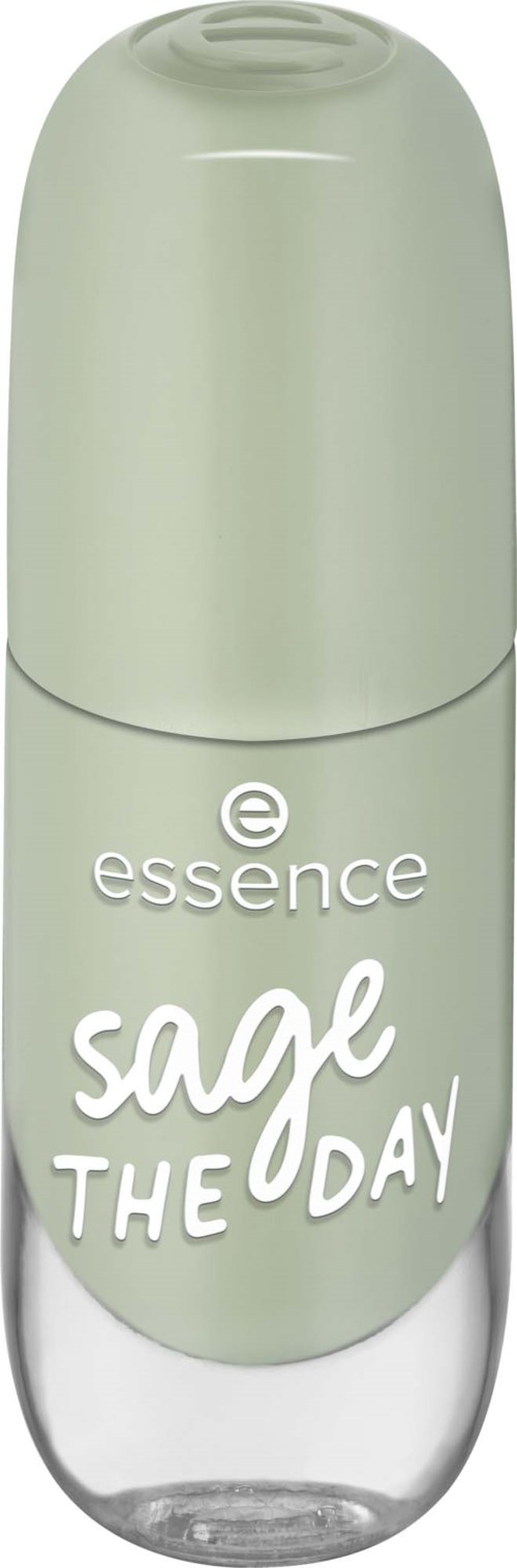 Pieni suihkepullo, jossa vihreä etiketti ja teksti 'essence sage THE DAY'.