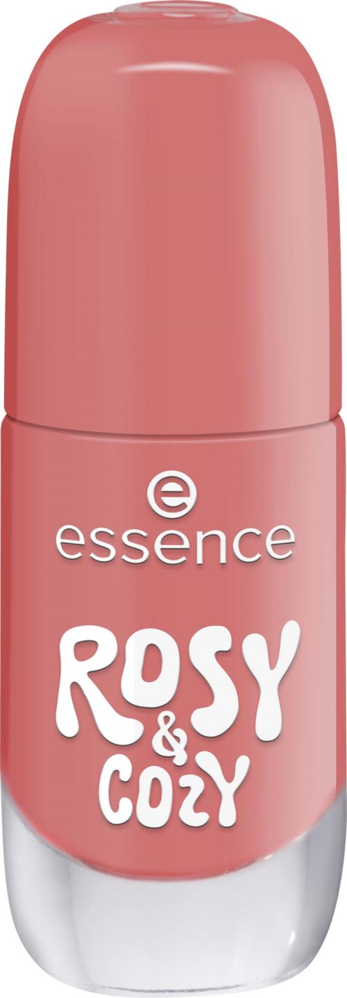 En rosa roll-on deodorant med vit text som säger essence och Rosy & Cozy.