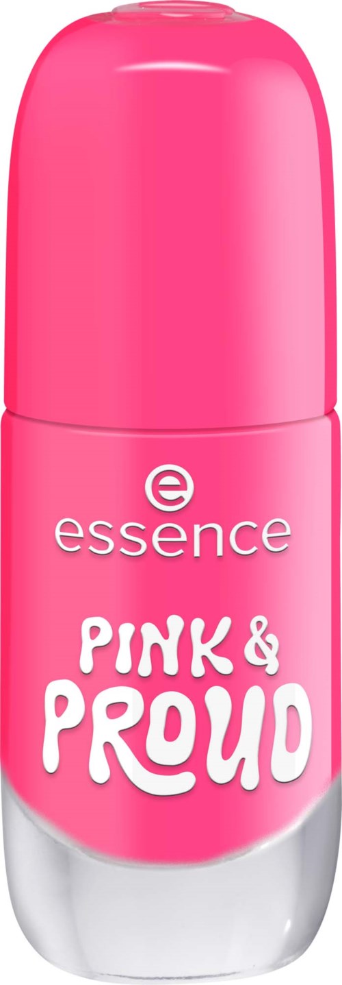 Pinkki deodoranttipuli, jossa valkoinen ja hopea-kuvio, merkkillä essence pink and proud.