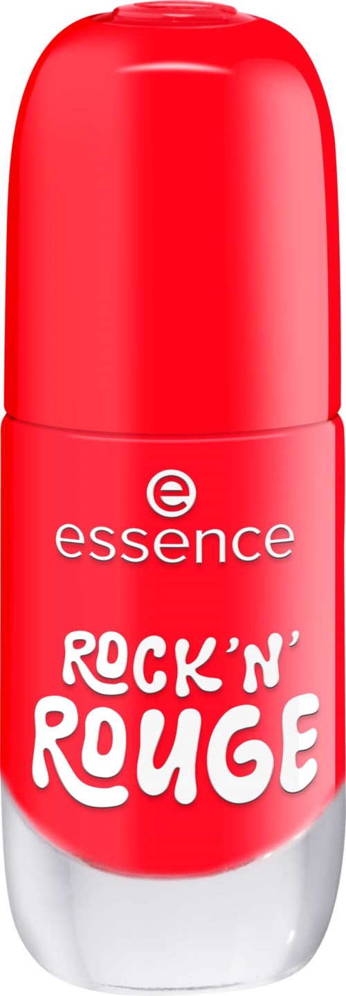 Ett rött och vitt läppbalsamrör med orden essence och Rock 'n' Rouge på.