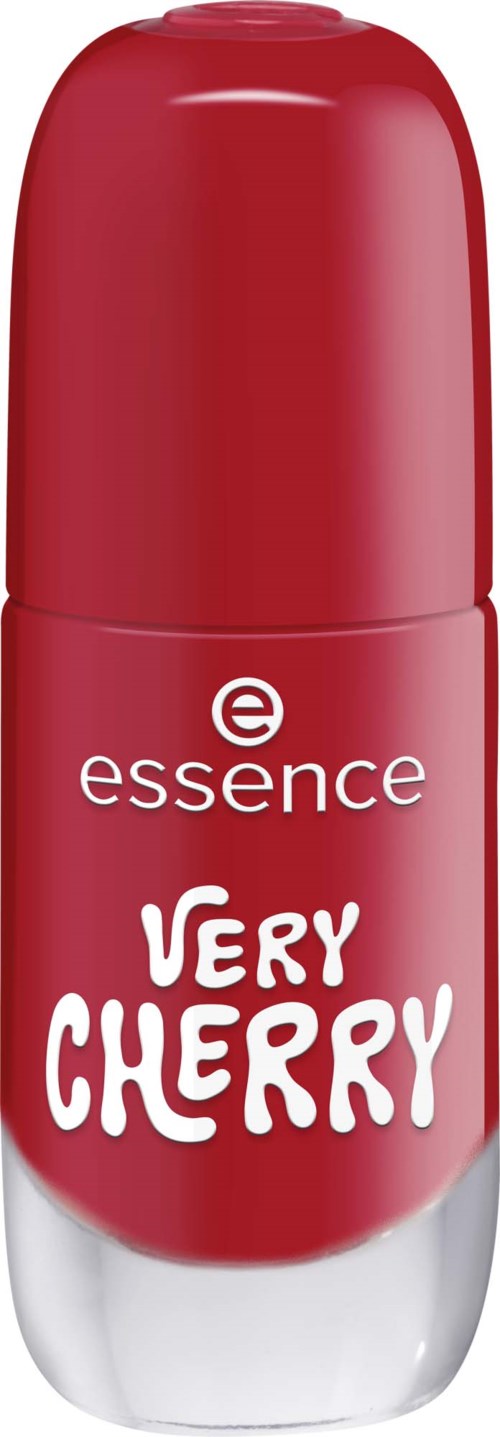 En röd roll-on deodorantflaska märkt essence Very Cherry med en silverbotten.