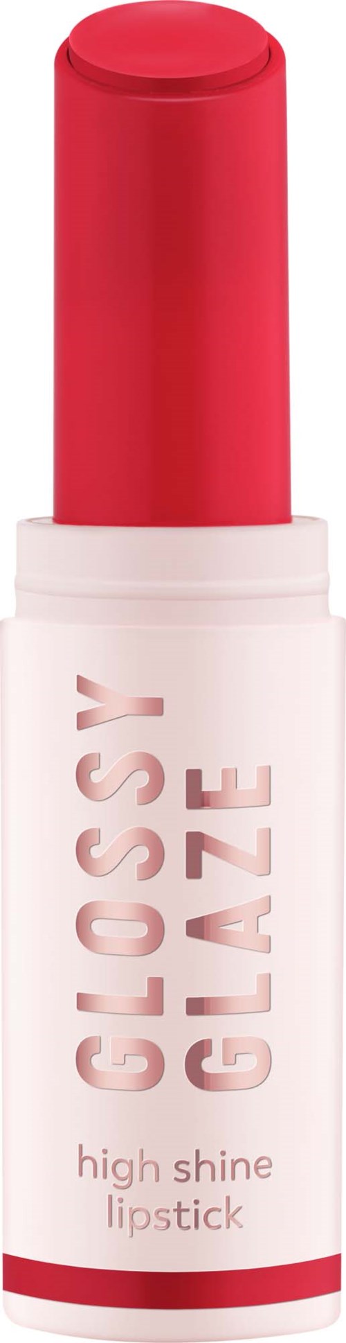 Ein rosa-weißes Lippenstift mit der Aufschrift 'GLOSSY GLAZE' und einem hellroten Lippenstift.