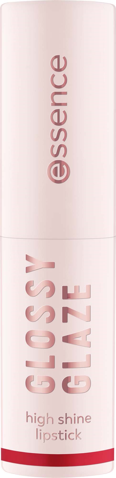 Ein Hochglanz-Lippenstift in einem weißen Röhrchen mit rosa Beschriftung, bezeichnet 'Glossy Glaze'.