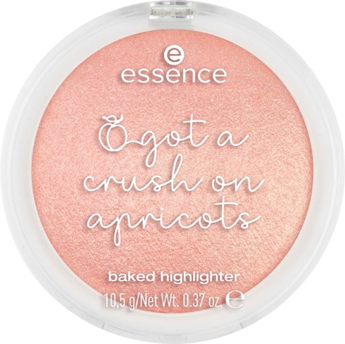 Lichtroze gebakken highlighter in een ronde verpakking met witte tekst. Het zegt 'I got a crush on apricots.'