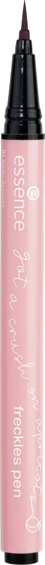 A pink liquid eyeliner pencil with black tip and white text, labeled 'essence' and 'frenchman'.