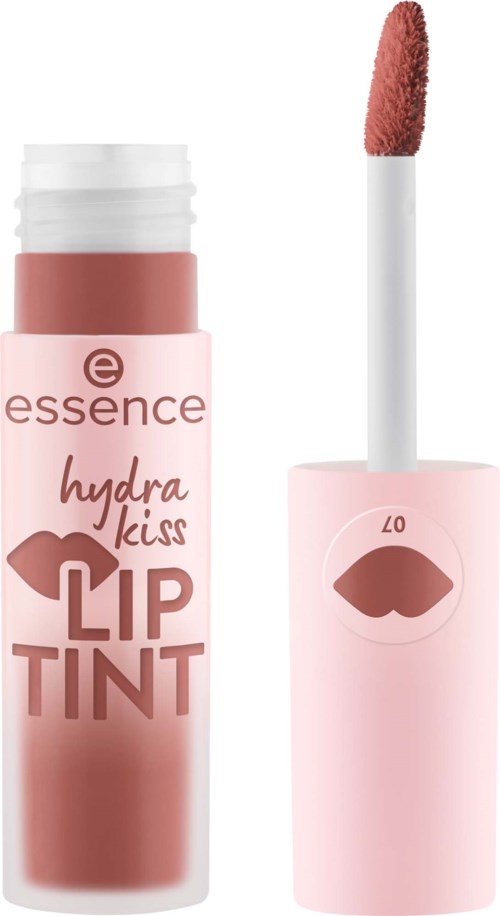 En läppfärgsrör märkt essence Hydra Kiss med en applicatorborste som visar en matt yta.