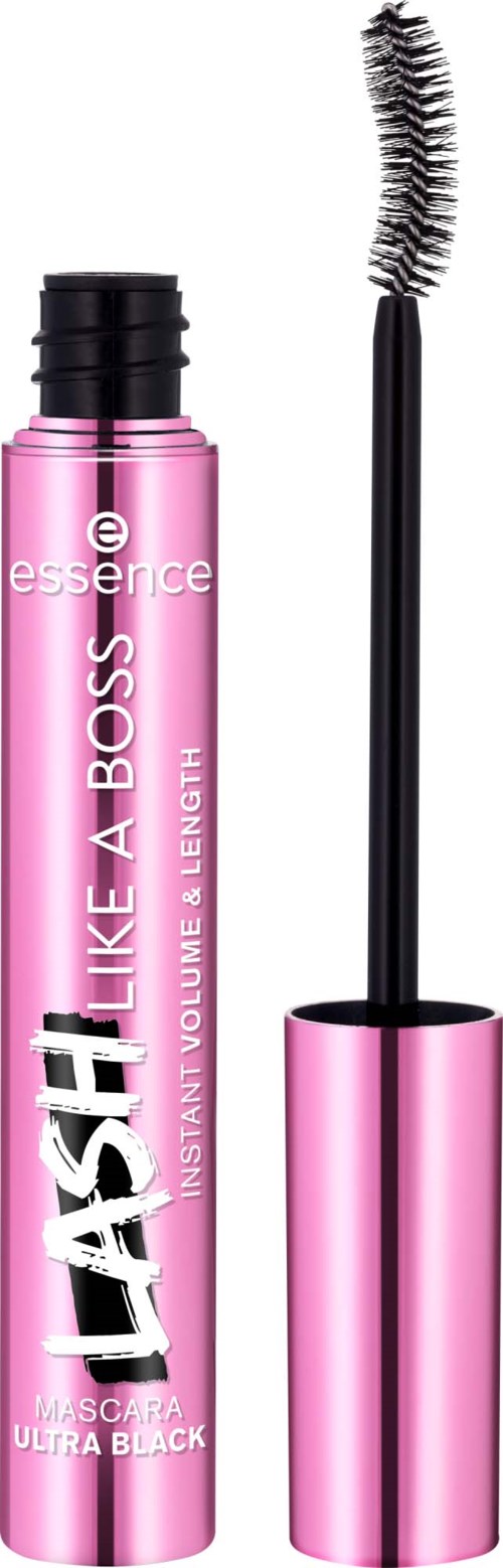 Rosa mascara rör med borste, märkt 'Lash Like A Boss' för volym och längd.