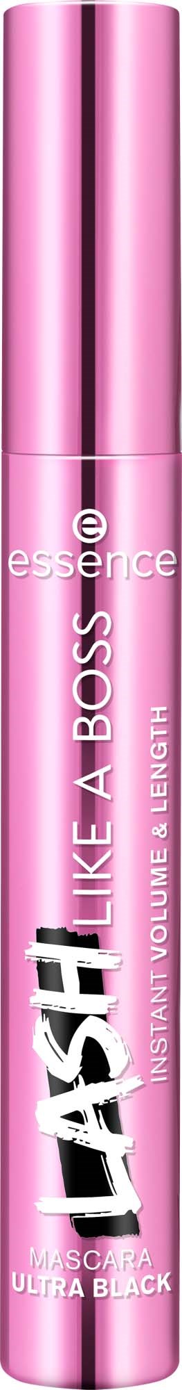 Pink mascara-rör märkt 'Lash Blast', 'Volym och längd', 'Mega Black'.