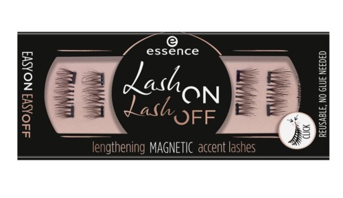 Verpackung für magnetische Wimpern mit Augenbilder, Logo und Produktdetails, einschließlich langanhaltend und einfach anzuwenden.