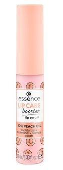 En rosa tub märkt 'Lip Care Booster' med persikoolja för att återfukta läppar.