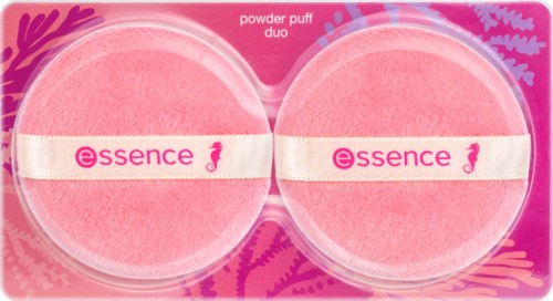 Two pink powder puff duos labeled 'essence' in a pink and purple packaging.