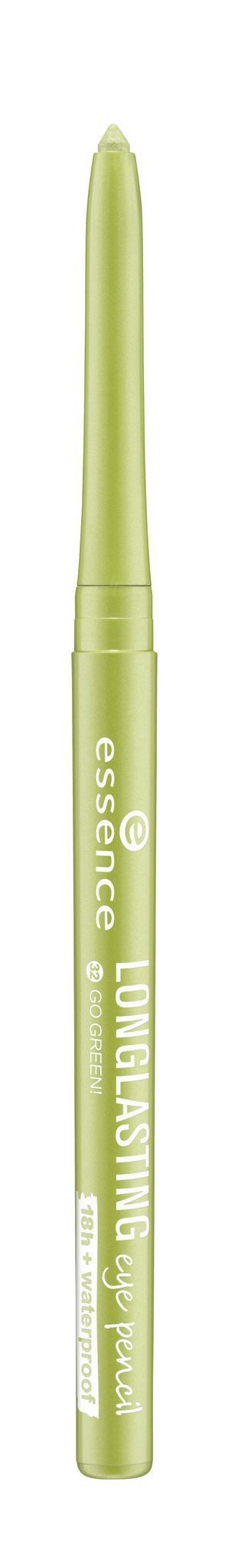 Ein hellgrüner Stift mit weißen Text, beschriftet mit ''Essence'' und ''Longlasting'' für Schminke oder Eyeliner.