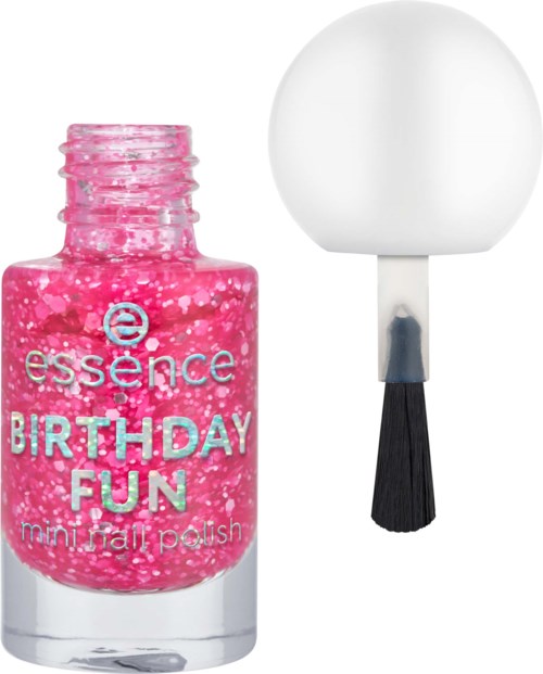 Rosa Glitter-Nagellackflasche mit weißem Kugelkopf-Pinsel.