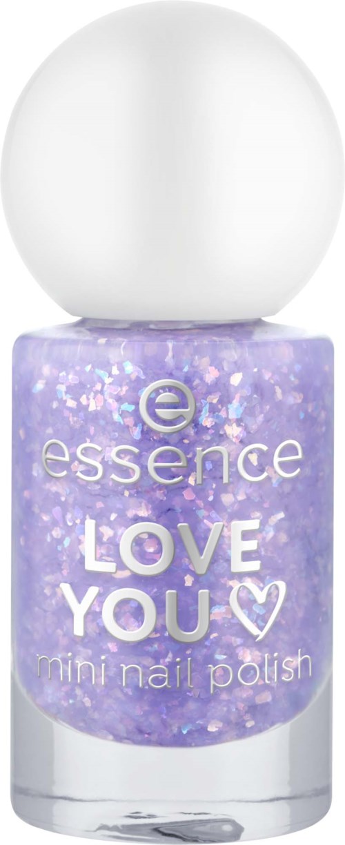 Lila Nagellack mit Glitzer, genannt Love You Mini Nagellack von Essence.