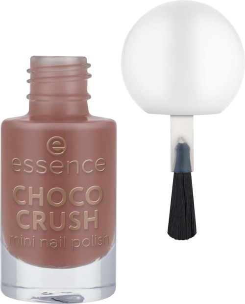 Eine rosa Nagellackflasche mit weißem kugelförmigem Deckel und schwarzem Pinsel.