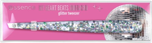 Różowe opakowanie zawiera lusterko z brokatem o nazwie 'My Heart Beats Disco' z dekoracją dyskotekowej kuli.