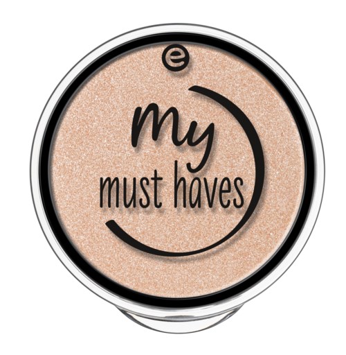 Een ronde koffiecapsule met een beige label die zegt "my must haves" en een zwarte gebogen lijn.
